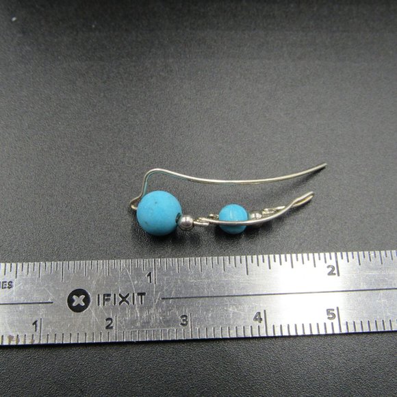 Sterling Faux Blue Stone Weird Style Earrings - Picture 3 of 4